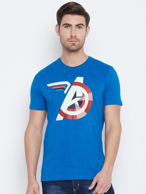 

Marvel by Wear Your Mind Men Blue White Printed Cotton Pure Cotton T-shirt