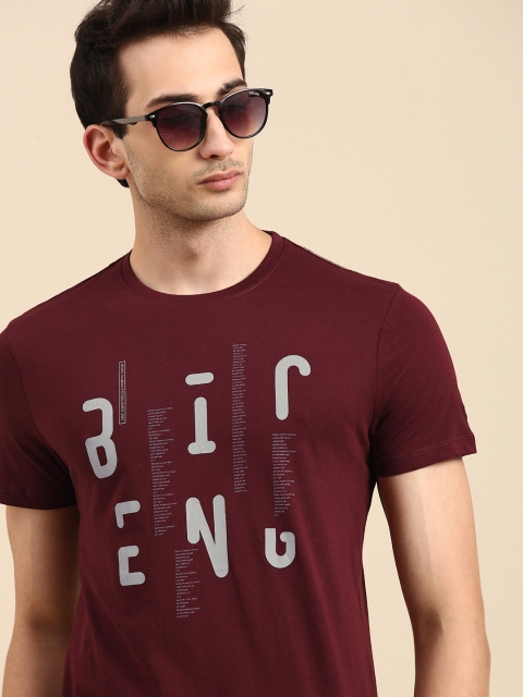 

Being Human Men Red Grey Typography Printed Round Neck Pure Cotton T-shirt
