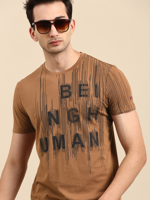 

Being Human Men Brown Black Typography Printed Pure Cotton T-shirt