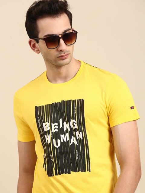 

Being Human Men Yellow Brand Logo Printed Pure Cotton T-shirt