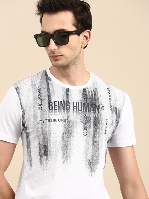 

Being Human Men White Black Typography Printed Pure Cotton T-shirt