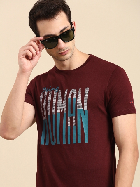

Being Human Men Maroon Brand Logo Printed Pure Cotton T-shirt