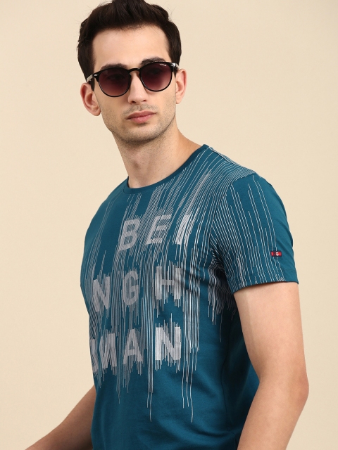 

Being Human Men Blue Grey Brand Logo Printed Round Neck Pure Cotton T-shirt