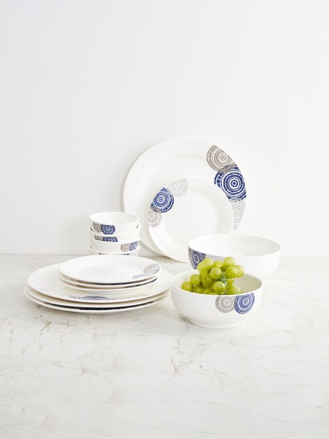 

Home Centre 14 Pieces White Printed Porcelain Dinner Set