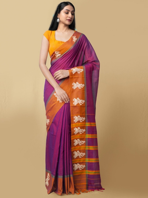 

Unnati Silks Purple & Orange Woven Design Pure Cotton Kanjeevaram Saree