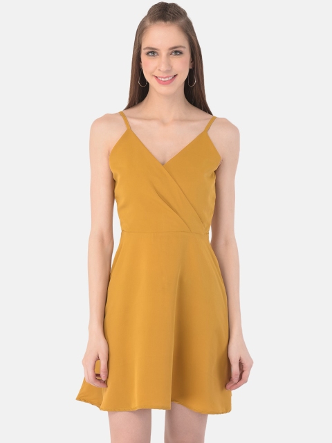 

Istyle Can Mustard Yellow Solid Wrap A-Line Mini Dress