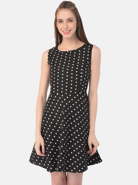

Istyle Can Black & White Polka Dot Printed Crepe Dress