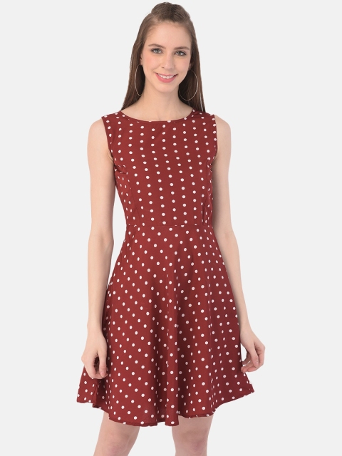 

Istyle Can Maroon Polka Dot A-Line Mini Crepe Dress