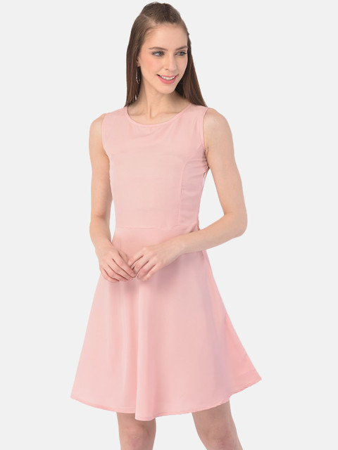 

Istyle Can Peach-Coloured Fit And Flare Crepe Dress
