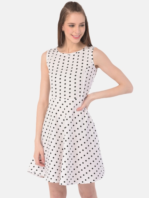 

Istyle Can White & Black Polka Dot Printed Crepe Dress