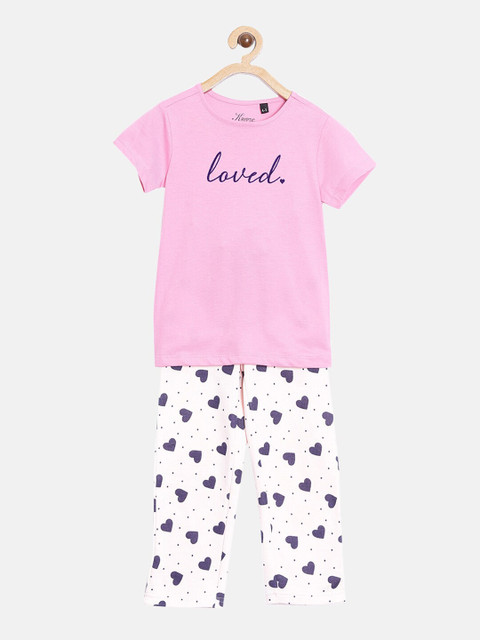 

Kryptic Girls Fuchsia & Blue Printed Cotton Night Suit
