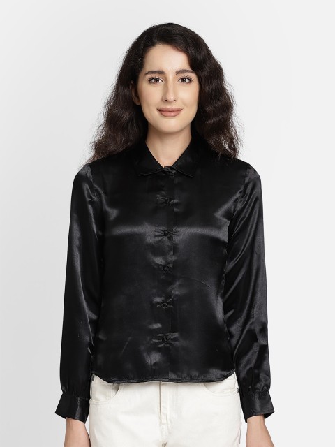 

Yaadleen Black Satin Shirt Style Top