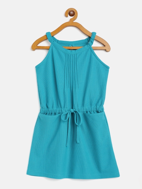 

GOJI Girls Teal Blue Self Design A-Line Dress