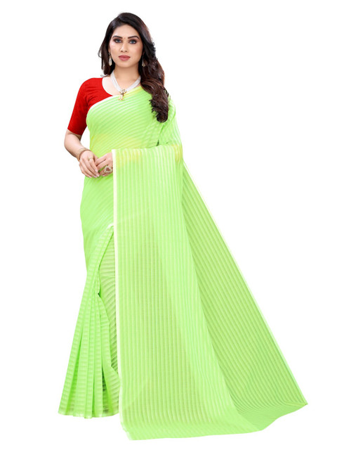

KALINI Lime Green & White Striped Saree