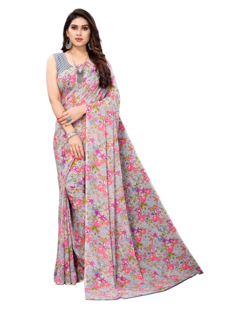 

KALINI Grey & Pink Floral Motifs Printed Saree