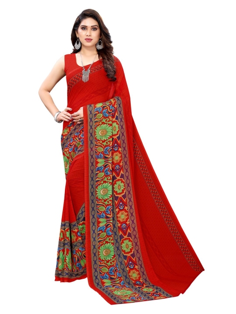 

KALINI Red & Green Floral Motifs Printed Saree