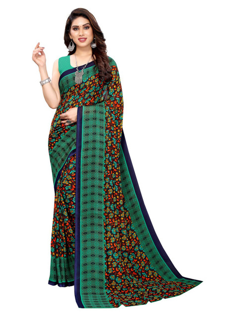 

KALINI Green & Navy Blue Floral Motifs Printed Saree