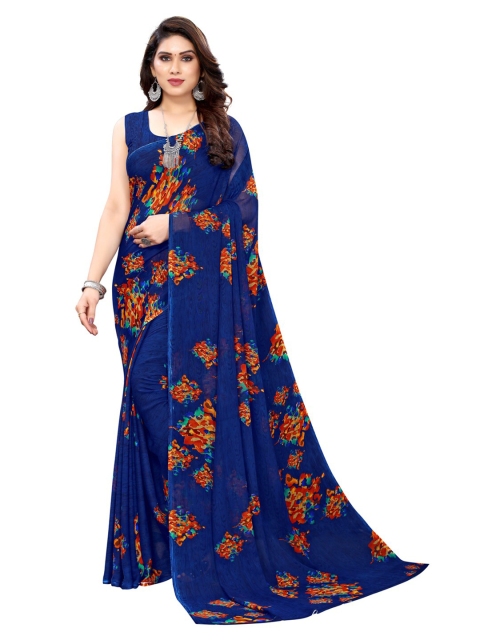 

KALINI Navy Blue & Orange Printed Saree