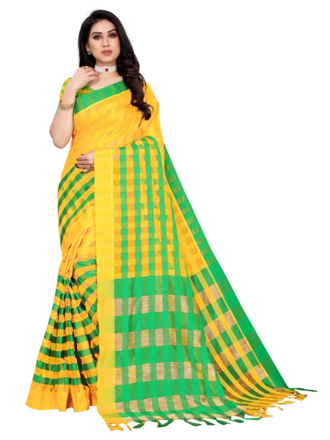 

KALINI Green & Yellow Checked Saree