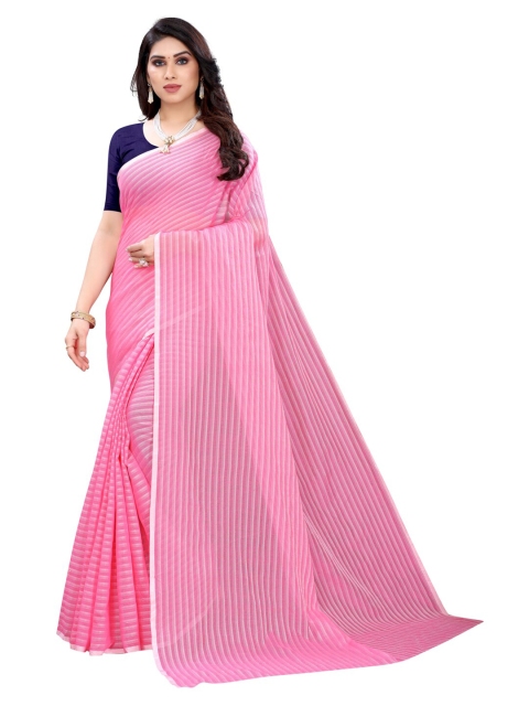 

KALINI Pink & White Striped Saree