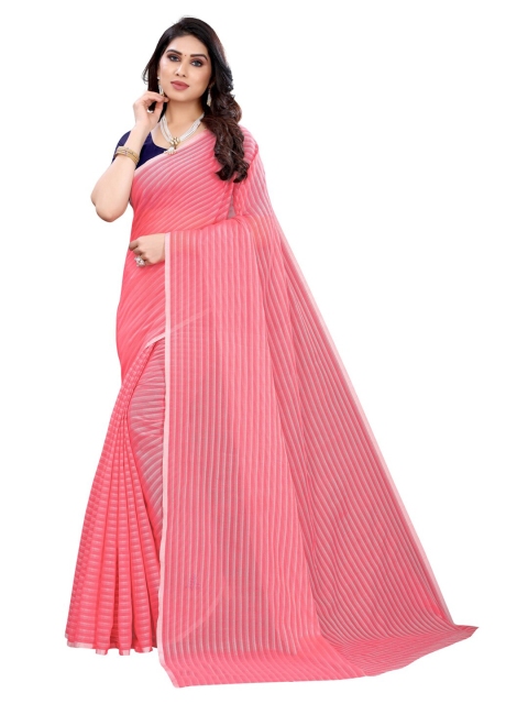 

KALINI Pink & Silver-Toned Solid Saree