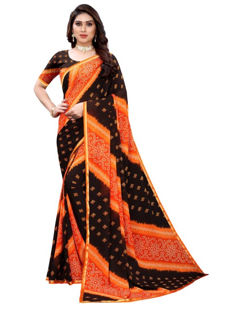 

KALINI Orange & Black Bandhani Saree