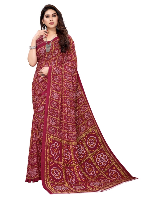 

KALINI Maroon & Gold-Toned Bandhani Saree