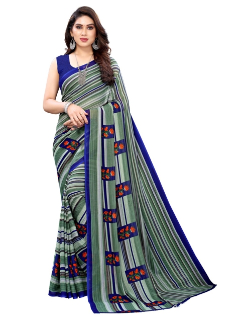 

KALINI Green & Navy Blue Floral Motifs Printed Saree