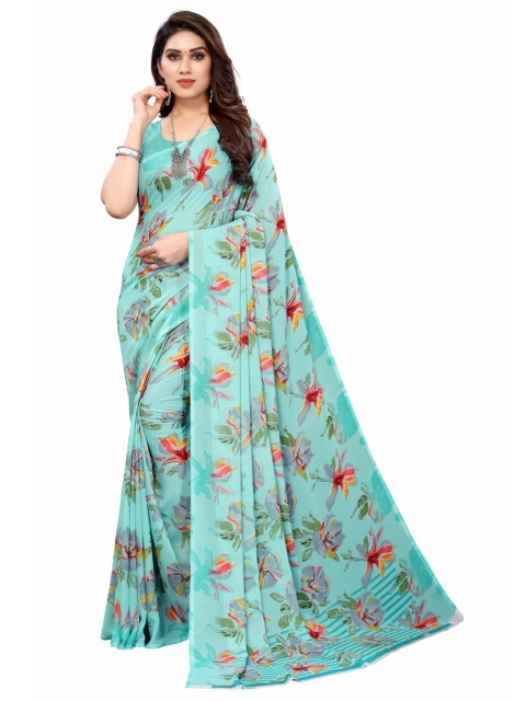 

KALINI Turquoise Blue & Red Floral Motifs Printed Saree