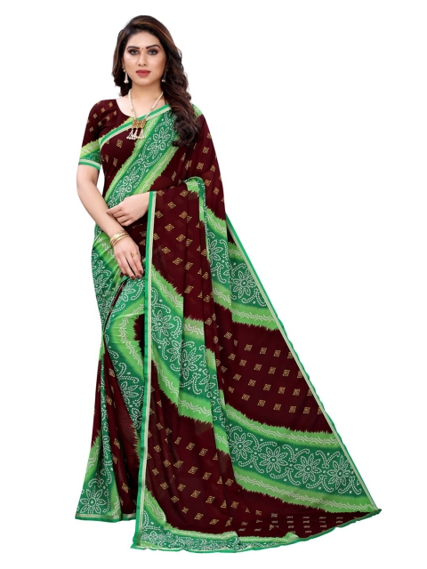 

KALINI Green & Brown Bandhani Saree