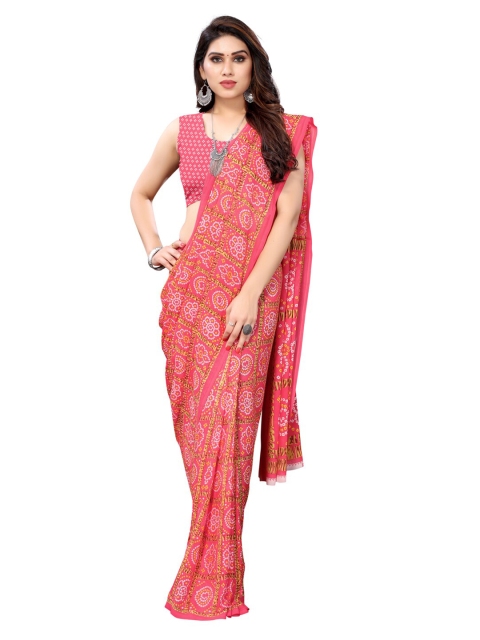 

KALINI Pink & White Bandhani Saree