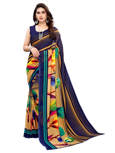 

KALINI Brown & Blue Floral Motifs Printed Saree