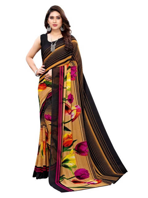 

KALINI Brown & Black Floral Motifs Printed Saree