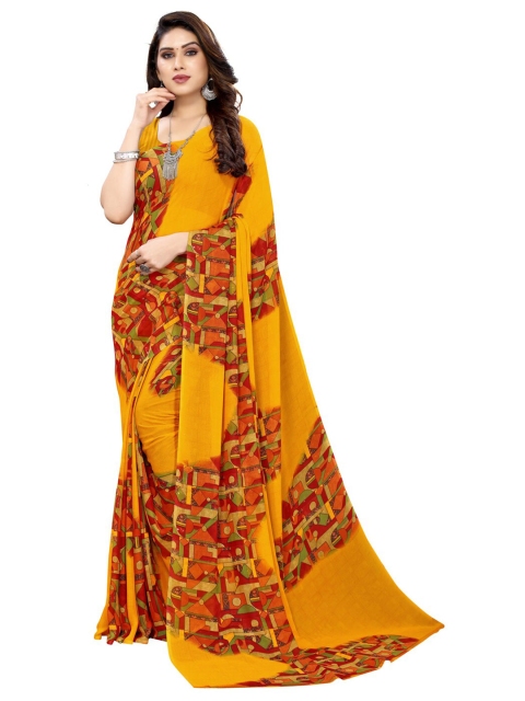 

KALINI Yellow & Red Printed Saree