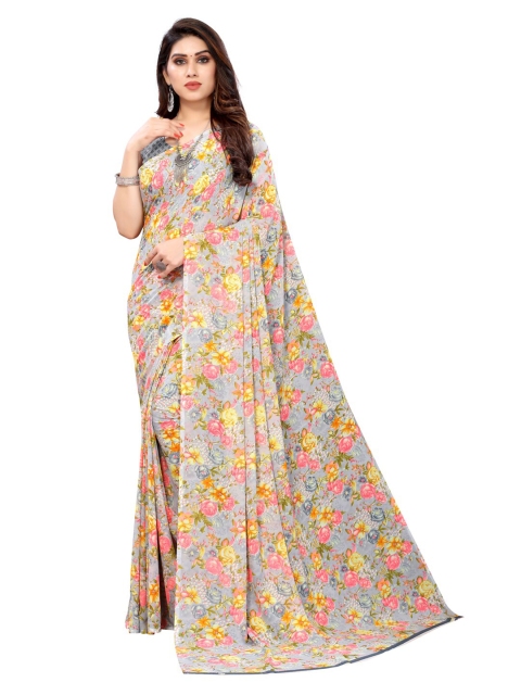 

KALINI Grey & Yellow Floral Motifs Printed Saree