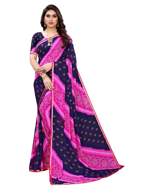 

KALINI Pink & Navy Blue Bandhani Saree