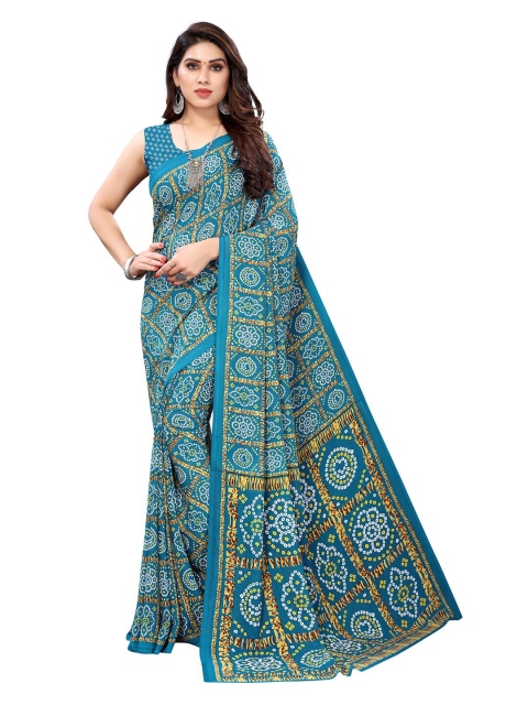 

KALINI Turquoise Blue & Gold-Toned Bandhani Saree