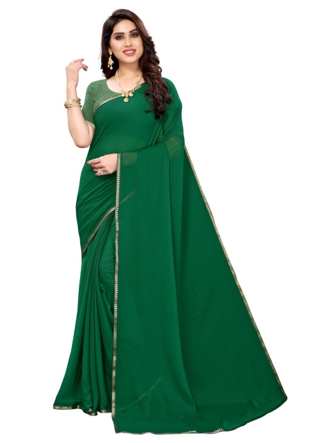 

KALINI Green & Gold-Toned Solid Zari Pure Chiffon Saree