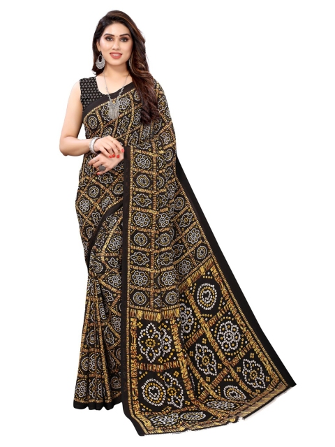 

KALINI Black & Gold-Toned Bandhani Saree