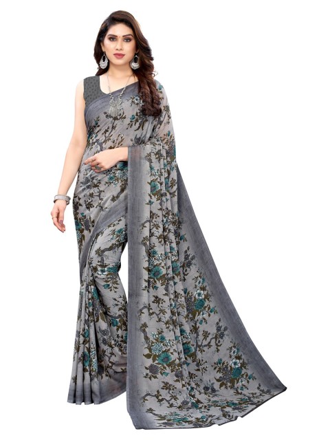 

KALINI Grey & Black Floral Motifs Printed Saree
