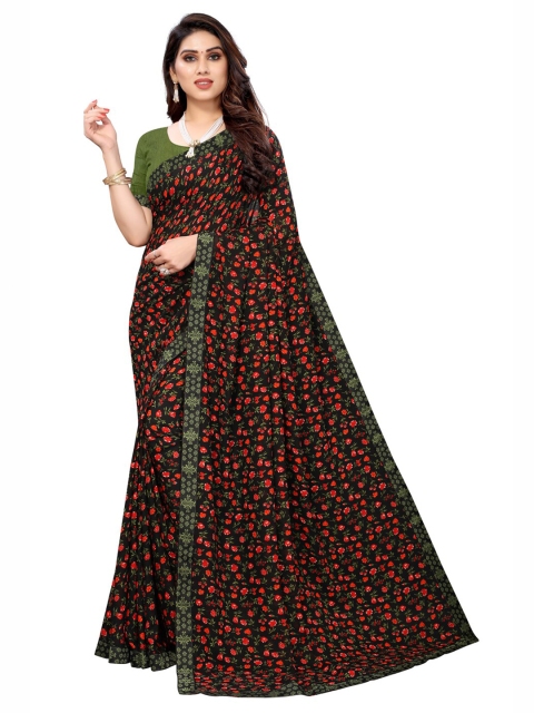 

KALINI Black & Red Floral Motifs Printed Saree