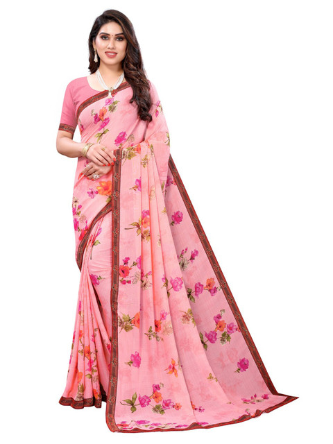 

KALINI Pink & Rose Floral Motifs Printed Saree