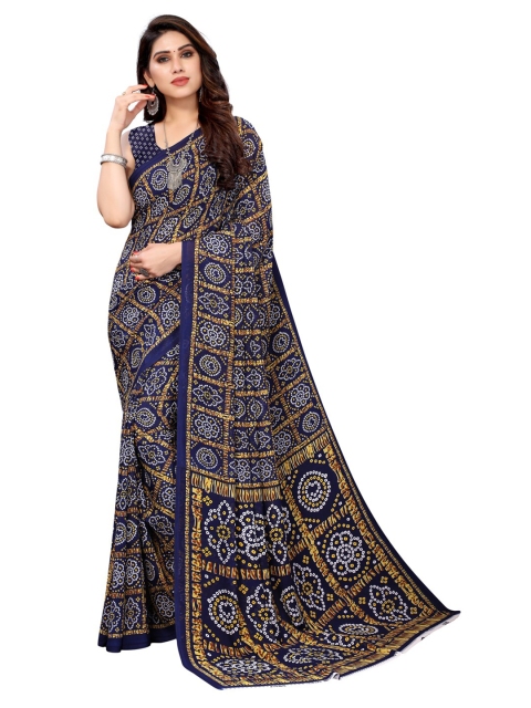 

KALINI Navy Blue & Gold-Toned Bandhani Saree