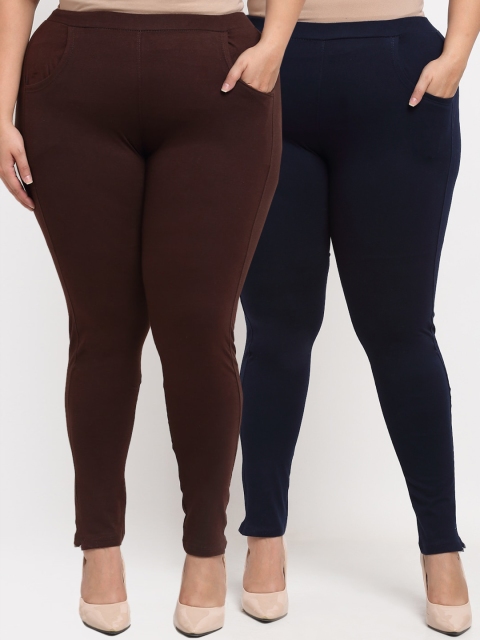 

TAG 7 PLUS Women Pack of 2 Plus Size Brown & Black Solid Kurti Pants