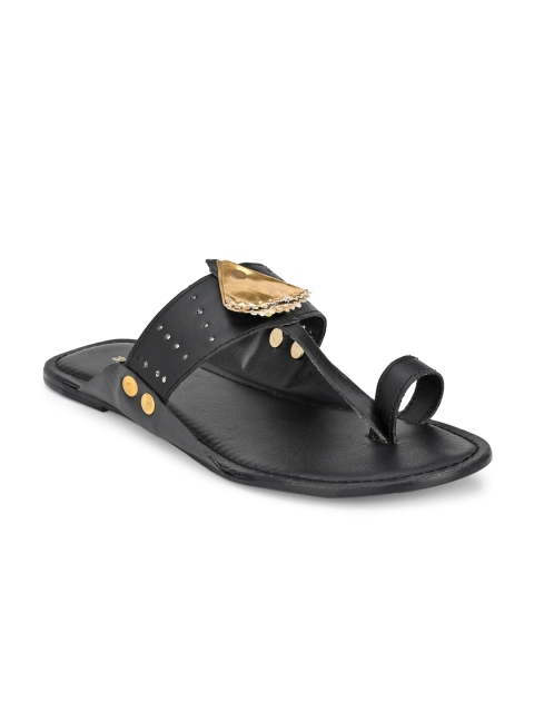 

Anouk Women Black Ethnic T-Strap Flats with Laser Cuts