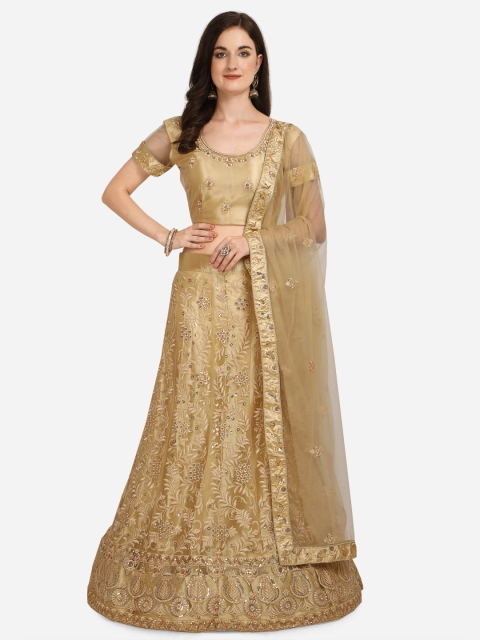 

V SALES Beige & Gold-Toned Sequinned Semi-Stitched Lehenga & Unstitched Choli With Dupatta