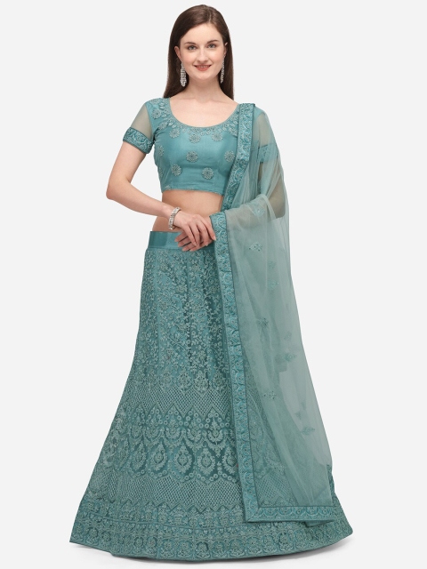 

V SALES Blue Embroidered Thread Work Semi-Stitched Lehenga & Unstitched Choli With Dupatta