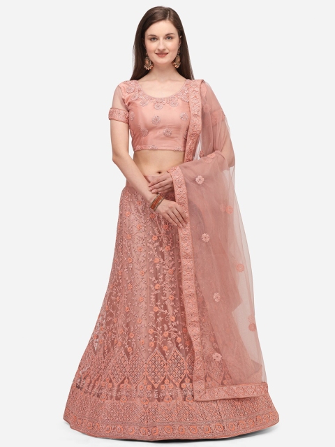 

V SALES Peach-Coloured Embroidered Semi-Stitched Lehenga & Unstitched Choli With Dupatta