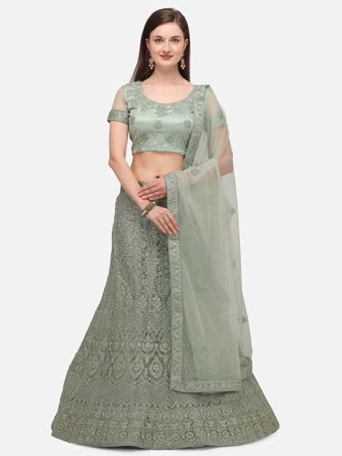 

V SALES Green Embroidered Semi-Stitched Lehenga & Unstitched Choli With Dupatta