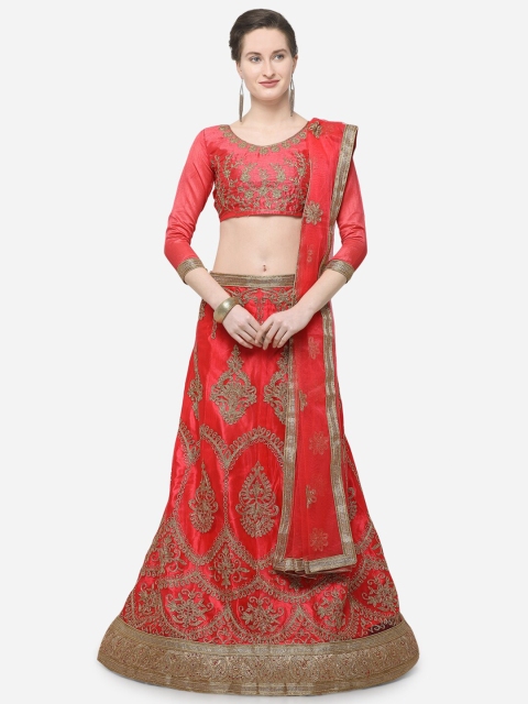 

V SALES Pink & Gold-Toned Zari Semi-Stitched Lehenga & Unstitched Choli With Dupatta